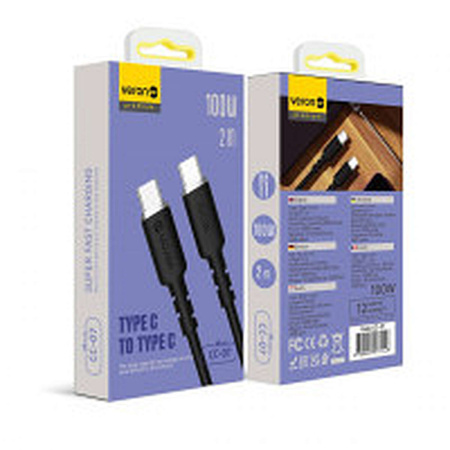 Silicone Cable USB C to C 100W (2m) Veron CC07 Black