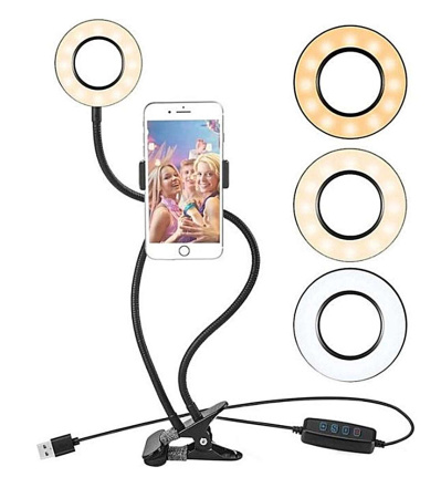 Кольцевая лампа UFT на прищепке с держателем для телефона