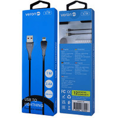 Cable USB to Lightning 2.4A (1m) Veron SL08 Silicon Black