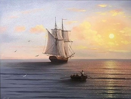 Картина "Парусник в море" 50х40 БУ